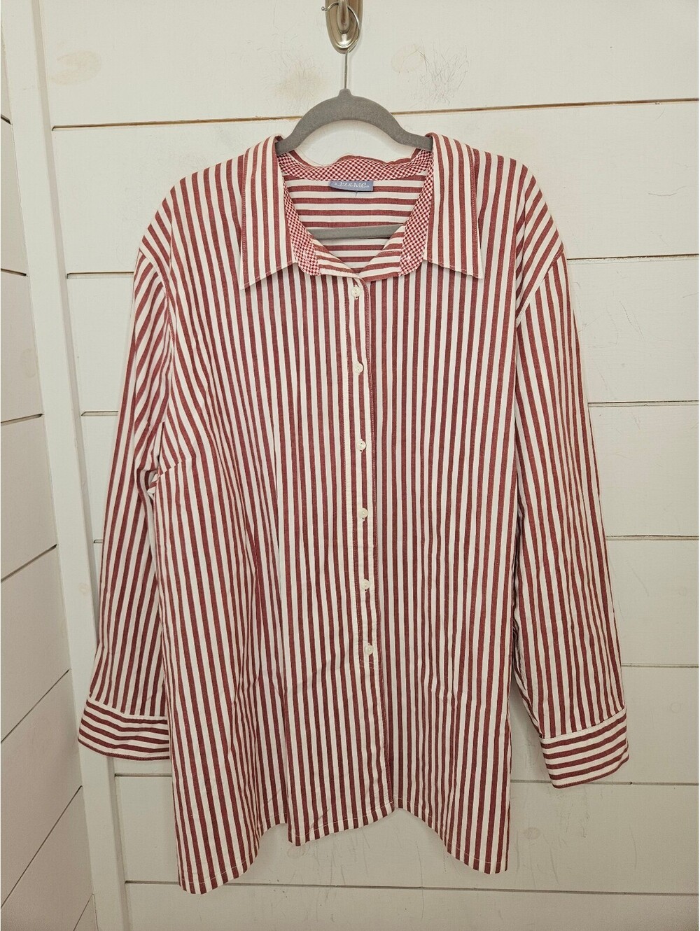 Liz & Me for Catherines 4X rust red & white striped button up shirt